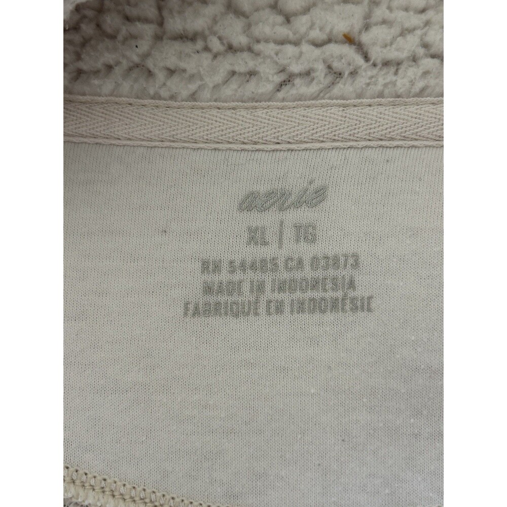 Aerie Womens Sweater Extra Large Sherpa Cozy Quarter Button Pullover Cream Teddy - Picture 10 of 11